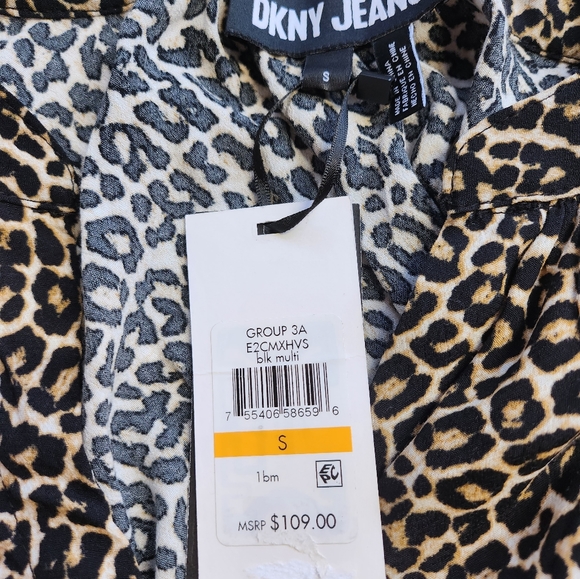 NWT DKNY Leopard Print Split V-Neck Long Sleeve Ruched Blouson Dress Small - Picture 7 of 7